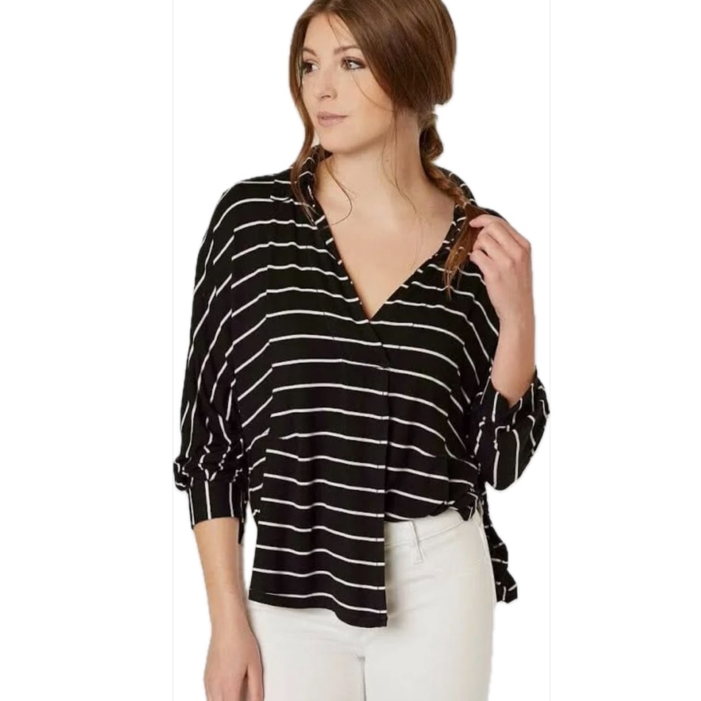We the Free Can't Fool Me Striped Oversized Top XS Black & White Rayon